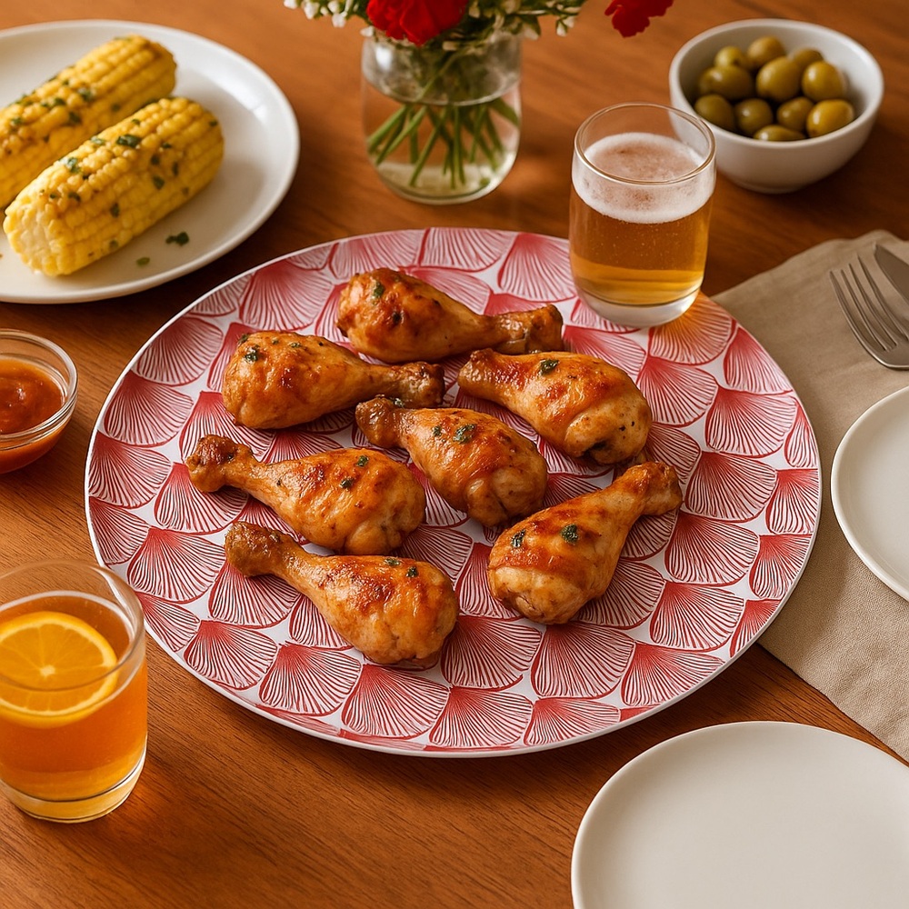 NWT Set of 3 Artonomo Creatives Red Seashell 16” Round Melamine Serving Platters